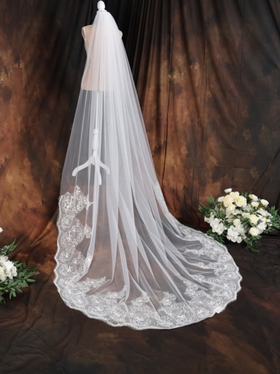 Romantic Bridal Veil with Comb Lace Sequins Long Wedding Veil main image 6